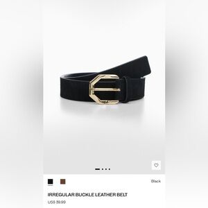 NWT Mango Black Leather Belt with Gold Buckle Medium